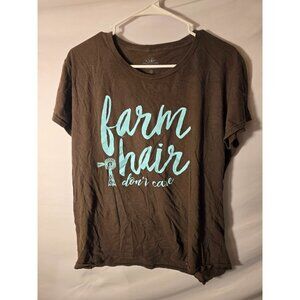 Lost Creek " Farm Hair Don't Care " Brown womens XL Tshirt Shirt County Fair